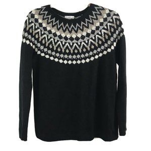 Black Sequin Beaded Metallic Fair Isle Sweater
